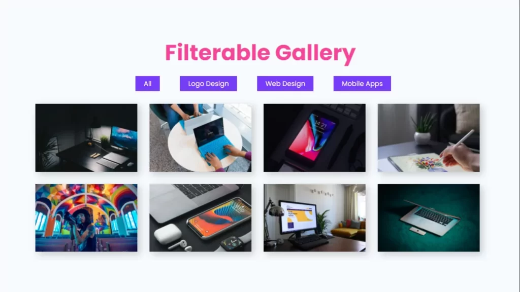 Create Portfolio Filterable image gallery using javascript